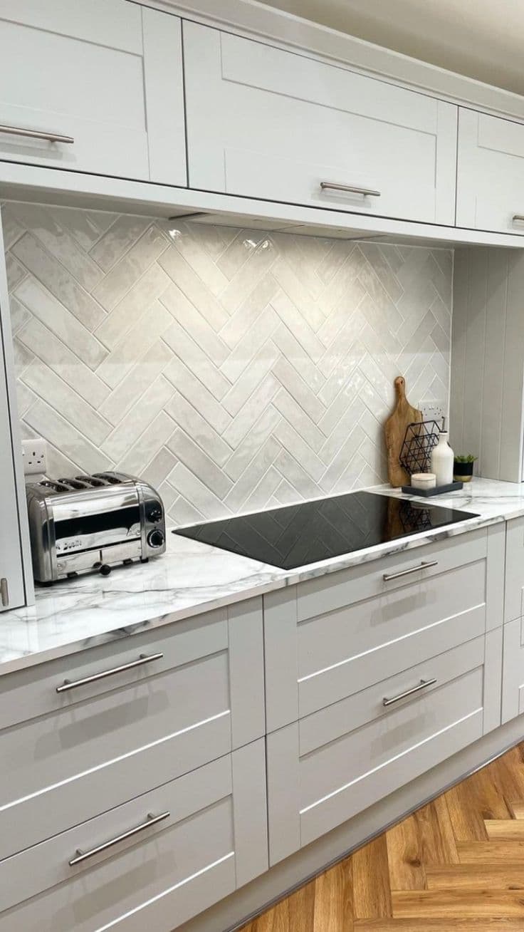 Modern Herringbone Kitchen Splashback